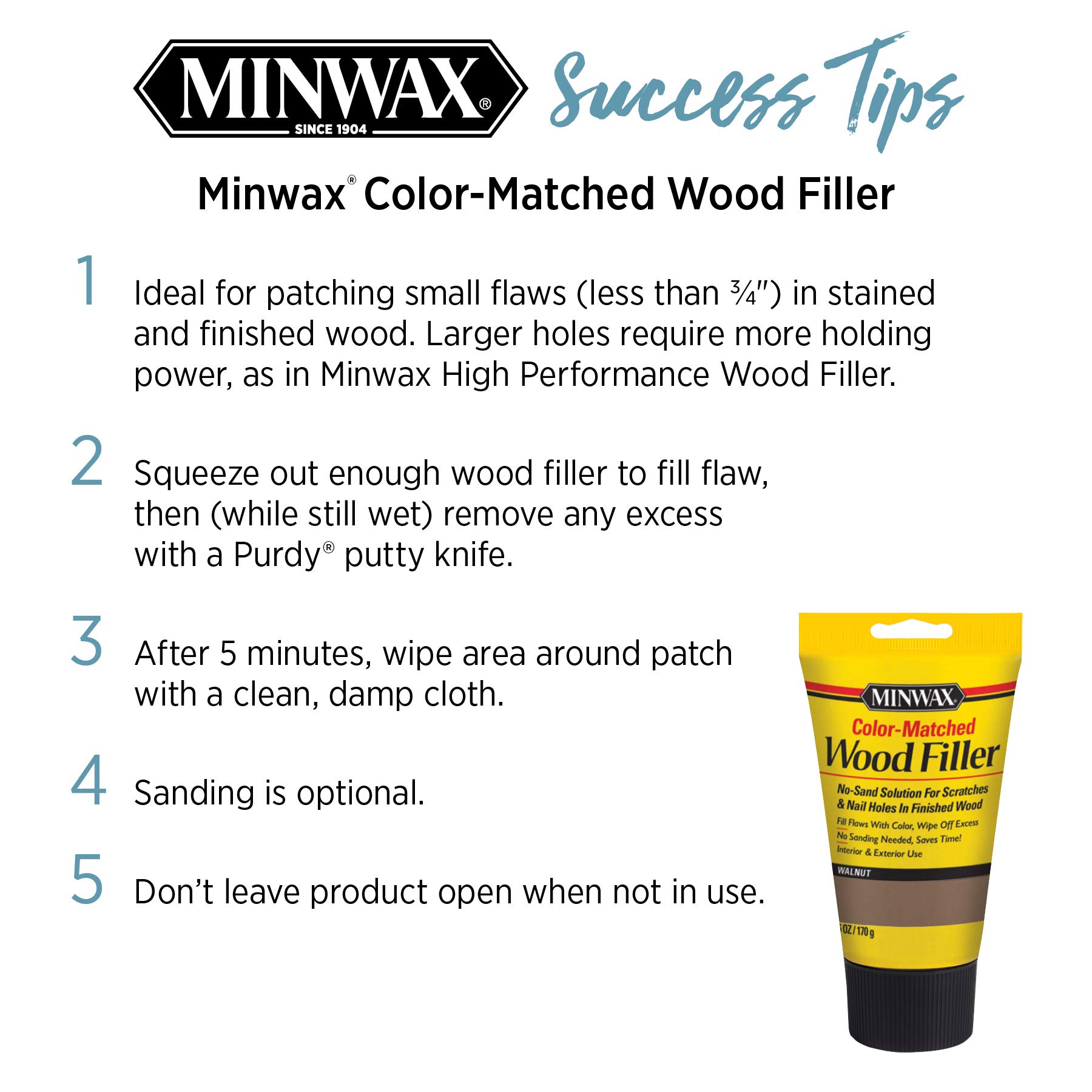 Minwax Color-Matched Wood Filler, White, 6 oz - Image 8
